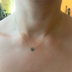 14K Gold Pavé Black Diamond Paw Print Charm Pendant Necklace ~ Small Size