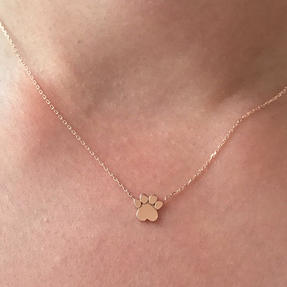 14K Gold Paw Print Charm Pendant Necklace ~ Small Size