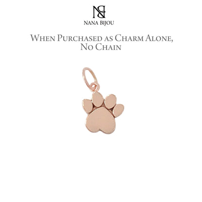 14K Gold Paw Print Charm Pendant Necklace ~ Small Size