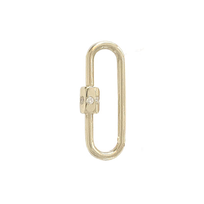 14K Gold Elongated Oval Carabiner Diamond Lock Charm Enhancer, Large Size