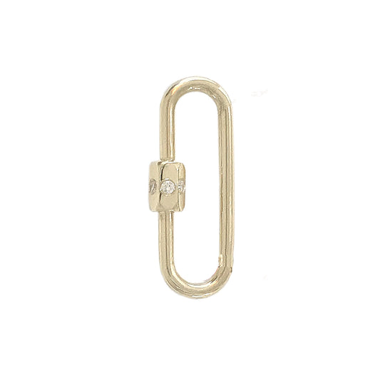 14K Gold Elongated Oval Carabiner Diamond Lock Charm Enhancer, Large Size