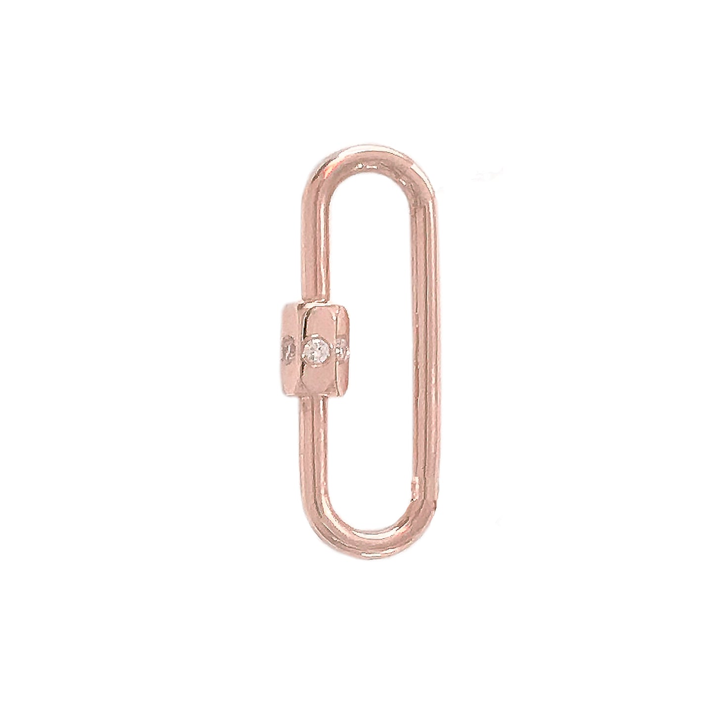 14K Gold Elongated Oval Carabiner Diamond Lock Charm Enhancer, Large Size