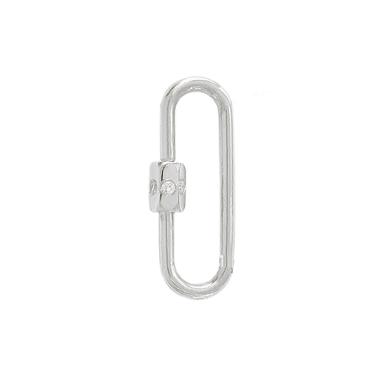 14K Gold Elongated Oval Carabiner Diamond Lock Charm Enhancer, Large Size