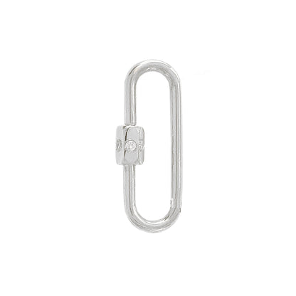 14K Gold Elongated Oval Carabiner Diamond Lock Charm Enhancer, Large Size