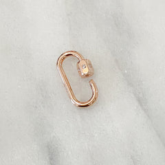 14K Gold Elongated Oval Carabiner Diamond Lock Charm Enhancer, Small Size ~ In Stock!