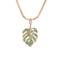 14K Gold Pavé Emerald Monstera Palm Leaf Necklace ~ In Stock!