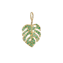 14K Gold Pavé Emerald Monstera Palm Leaf Necklace