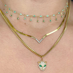 14K Gold Diamond Pavé Panther Charm Pendant ~ Marquise Emerald Eyes