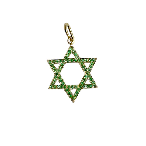 14K Gold Emerald Star of David Charm Pendant