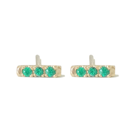 14K Gold XS Pavé Emerald Bar Stud Earrings