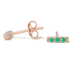 14K Gold XS Pavé Emerald Bar Stud Earrings