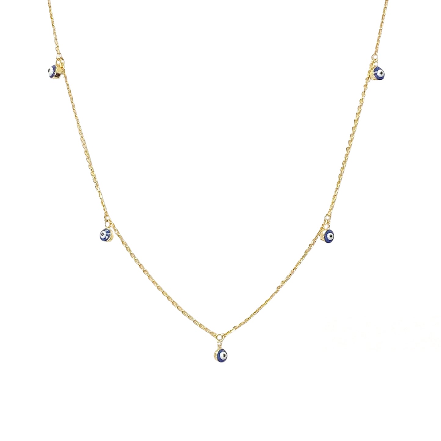 14K Gold 5 Evil Eye Dangle Charm Necklace