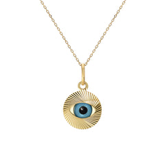 14K Gold Evil Eye Fluted Coin Necklace ~ LIMITED EDITION
