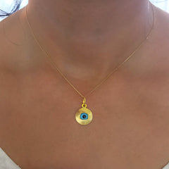14K Gold Evil Eye Fluted Coin Necklace, LIMITED EDITION ~ In Stock!