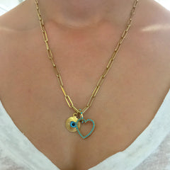 14K Gold Evil Eye Fluted Coin Necklace, LIMITED EDITION ~ In Stock!