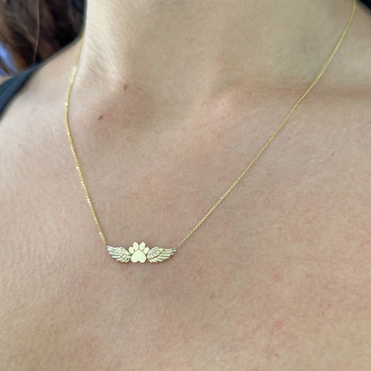 14K Gold Personalized Angelic Paw Print Charm Necklace