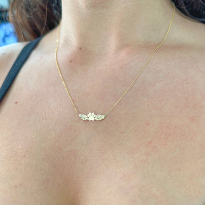 14K Gold Personalized Angelic Paw Print Charm Necklace