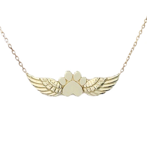 14K Gold Personalized Angelic Paw Print Charm Necklace