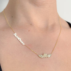 14K Gold Personalized Angelic Paw Print Charm Necklace