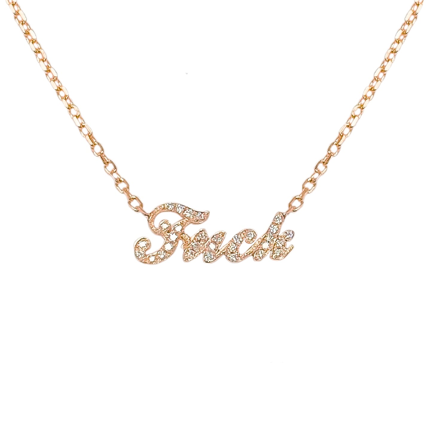 14K Gold Pavé Diamond 'Fuck' Charm Pendant Necklace ~ Script Font