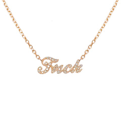 14K Gold Pavé Diamond 'Fuck' Charm Pendant Necklace ~ Script Font