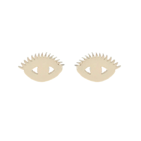 14K Gold Evil Eyelash Stud Earrings