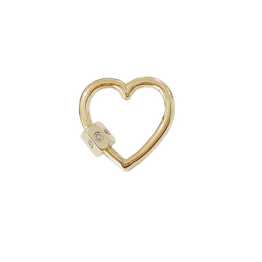 14K Gold Heart Carabiner Diamond Lock Charm Enhancer