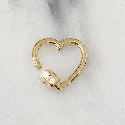 14K Gold Heart Carabiner Diamond Lock Charm Enhancer