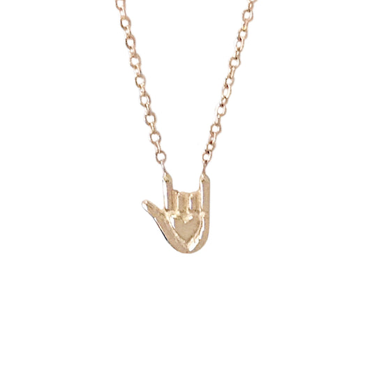 14K Gold 'I Love You' Hand Sign Charm Pendant Necklace