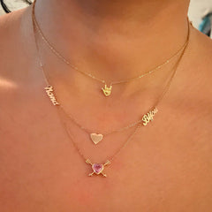 Colored Sapphire Heart Solitaire 14K Gold Double Arrow Necklace