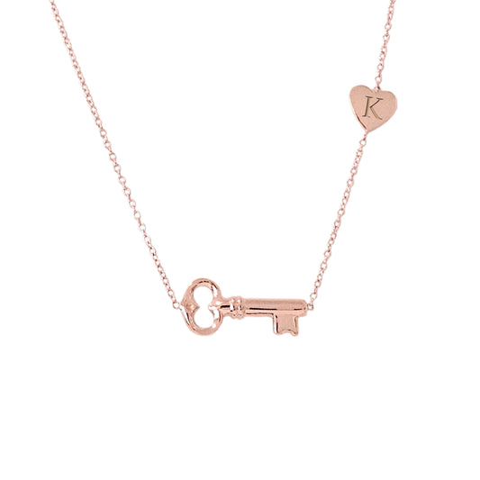 14K Gold Key to Heart Engravable Necklace