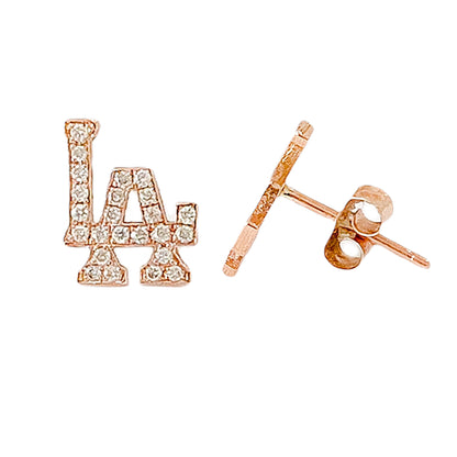 14K Gold Diamond "LA" Initials Stud Earring