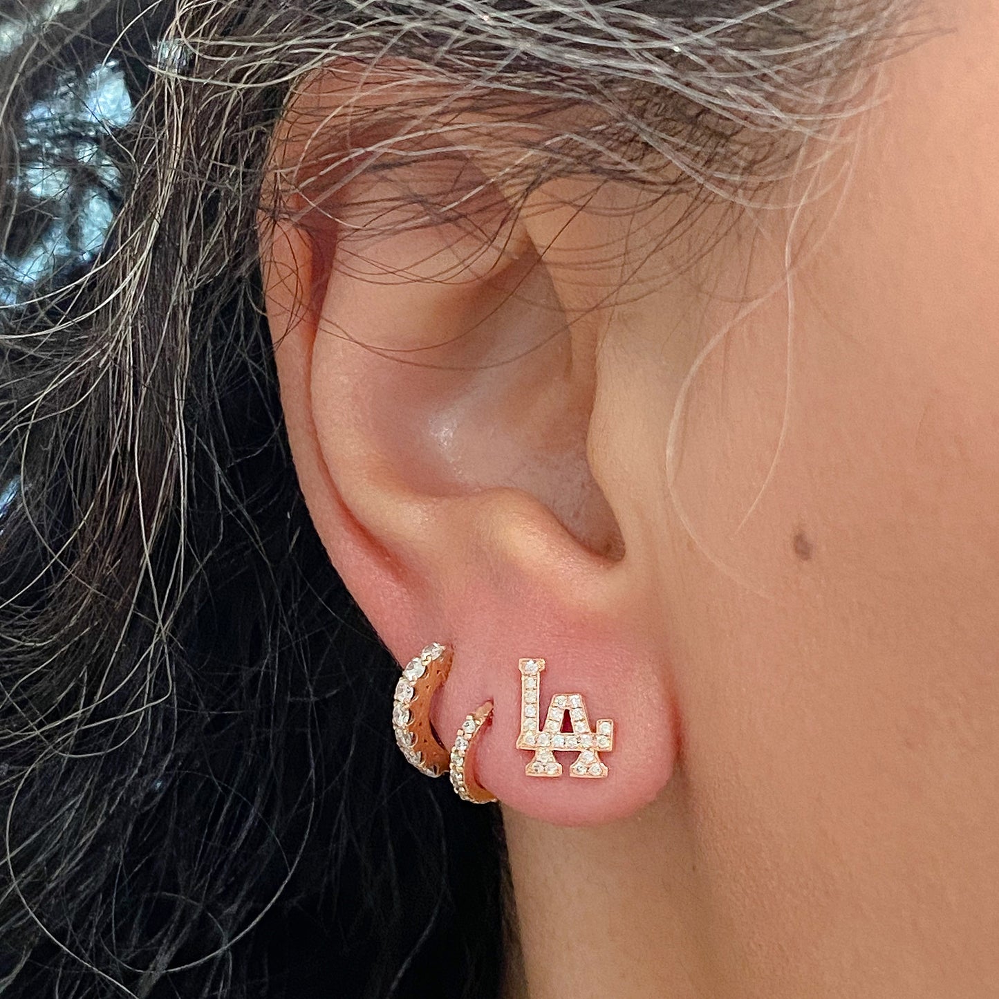 14K Gold Diamond "LA" Initials Stud Earring