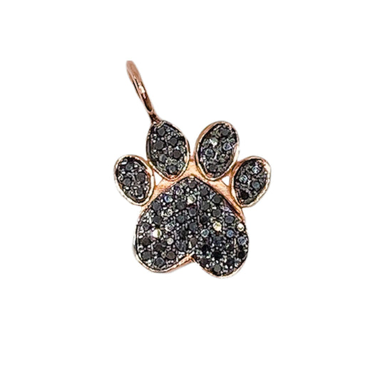 14K Gold Pavé Black Diamond Paw Print Charm Pendant ~ Large Size