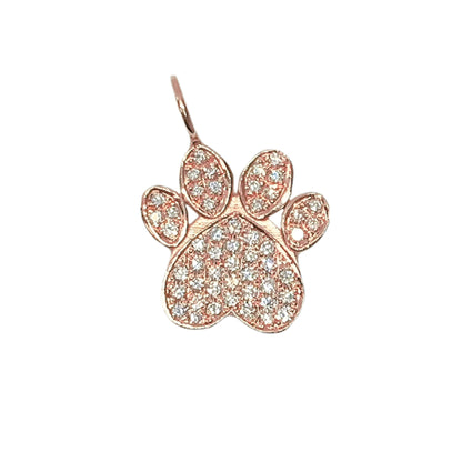 14K Gold Pavé Diamond Paw Print Charm Pendant ~ Large Size