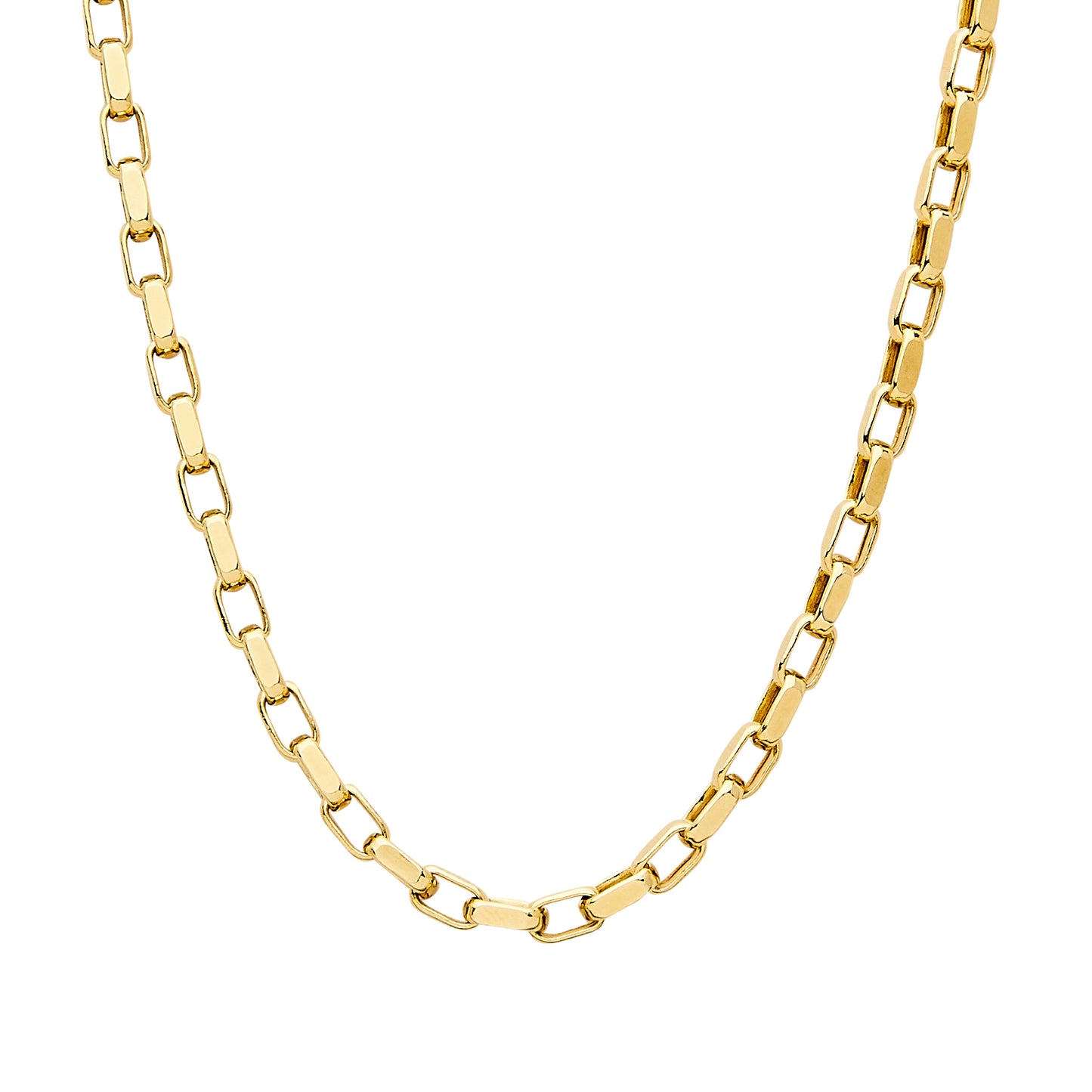 14K Gold Long Link Box Chain Necklace, Large Size Link