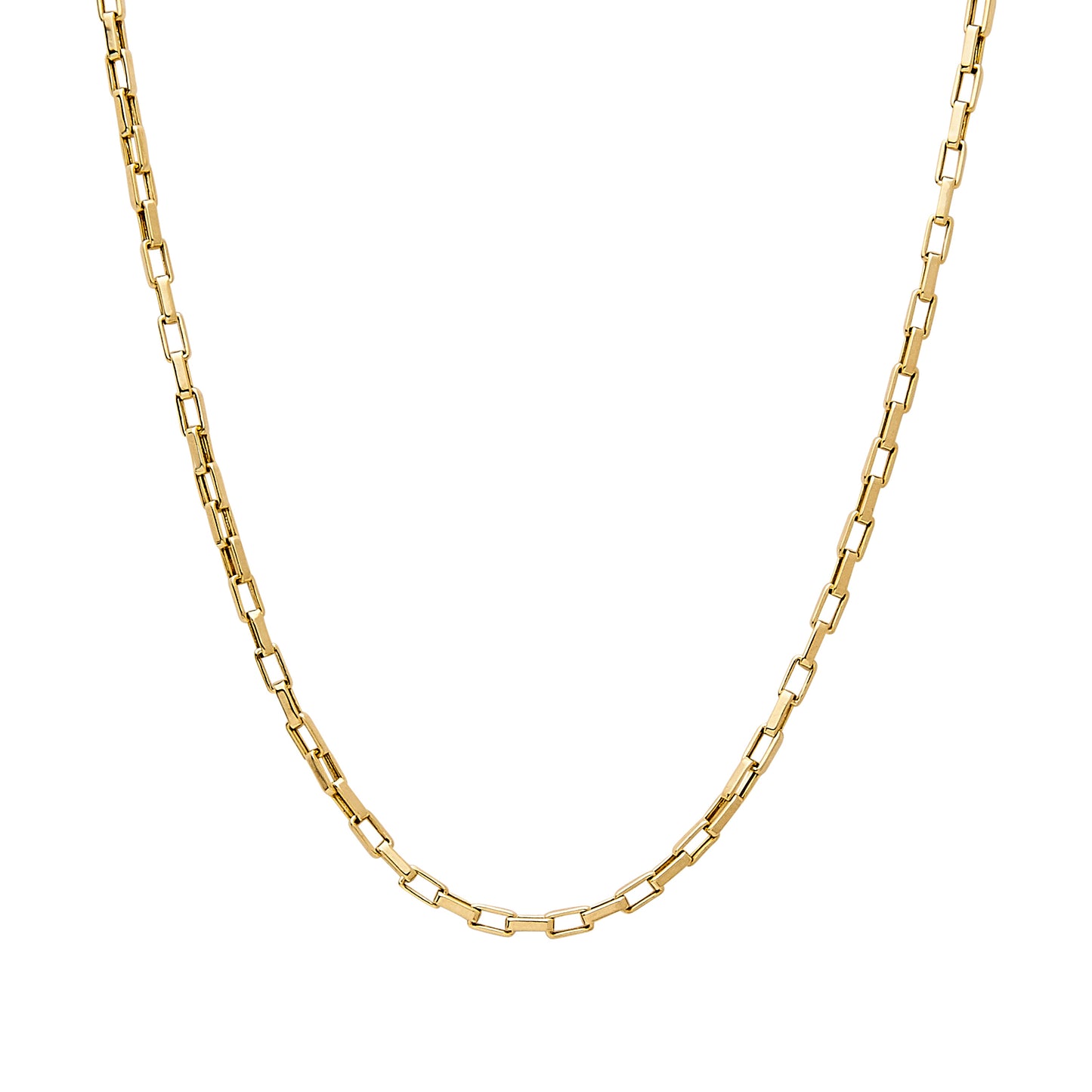 14K Gold Long Link Box Chain Necklace, Small Size Link