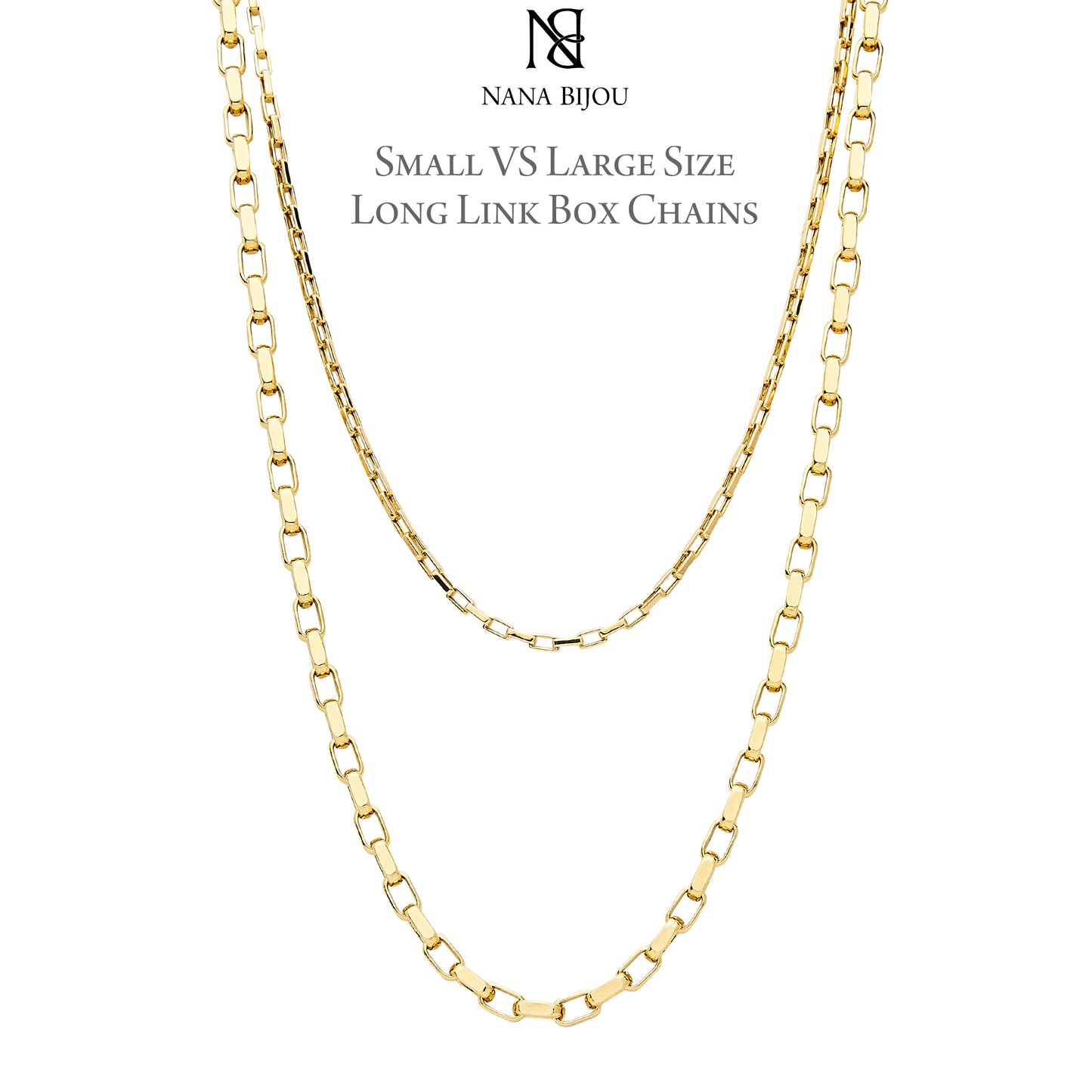 14K Gold Long Link Box Chain Necklace, Large Size Link