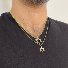 14K Gold Star of David Millgrain Texture Charm Pendant