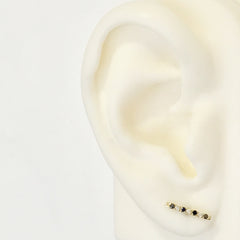 14K Gold Large Pavé Black & White Diamond Bar Stud Earrings