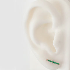 14K Gold Large Pavé Emerald Bar Stud Earrings