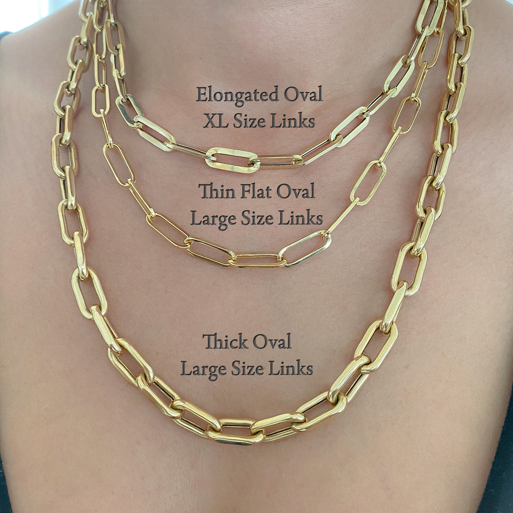 14K Gold Thin Elongated Oval Link Chain Necklace, Small Size Link – Nana  Bijou