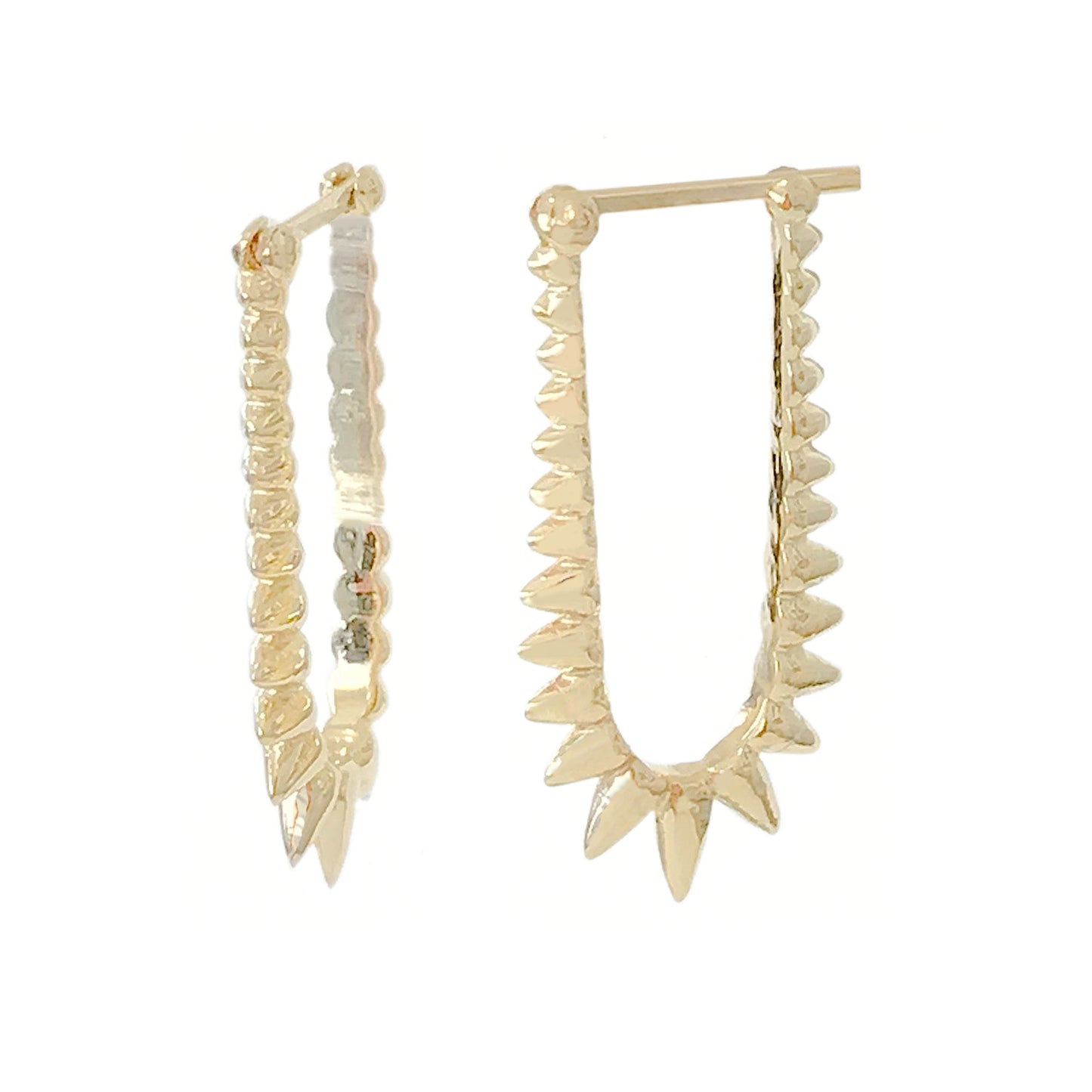 Spike Collection: 14K Gold Spike Huggie Hoop Earrings, Large Size