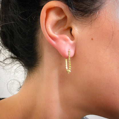 Spike Collection: 14K Gold Spike Huggie Hoop Earrings, Large Size