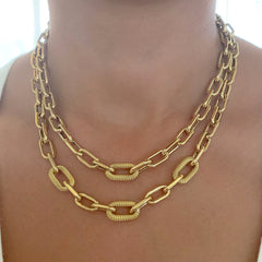 14K Gold Triple Rope Detail Thick Oval Link Necklace ~ LIMITED EDITION