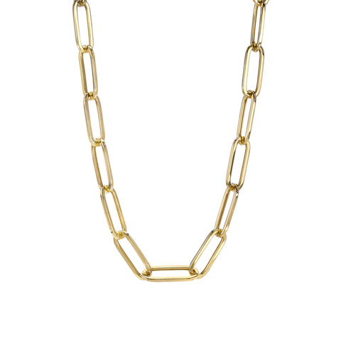 14K Gold Thin Flat Oval Link Chain Necklace, Large Size Link