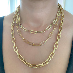 14K Gold Thin Flat Oval Link Chain Necklace, Large Size Link