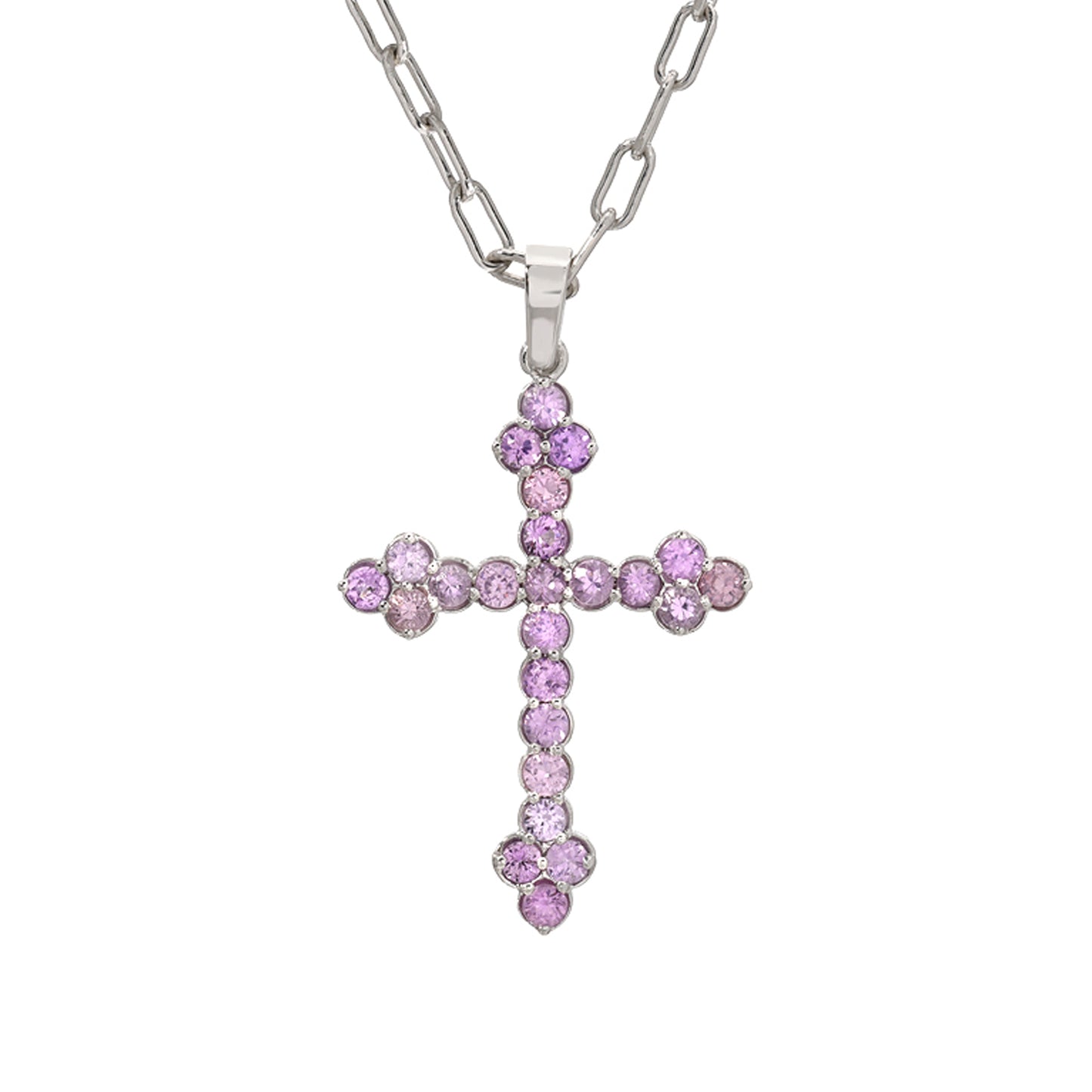 14K Gold Purple Sapphire Gothic Trinity Cross Necklace ~ Large Size