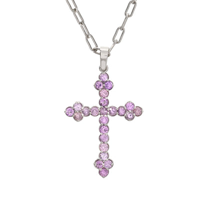 14K Gold Purple Sapphire Gothic Trinity Cross Necklace ~ Large Size