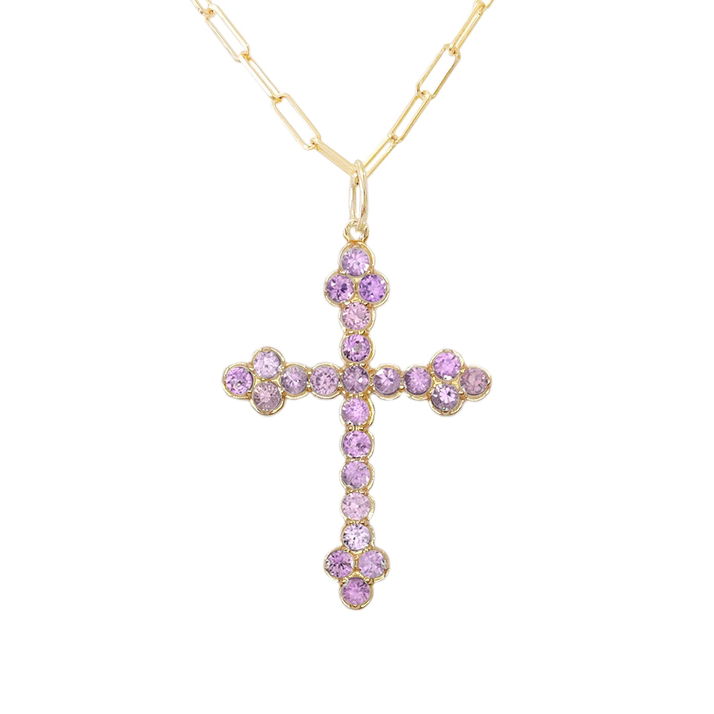 14K Gold Purple Sapphire Gothic Trinity Cross Necklace ~ Large Size